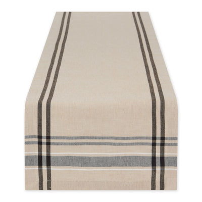 DII French Stripe Dining Table Collection Farmhouse Style Table Runner, 14x108 Inches, Taupe/Black