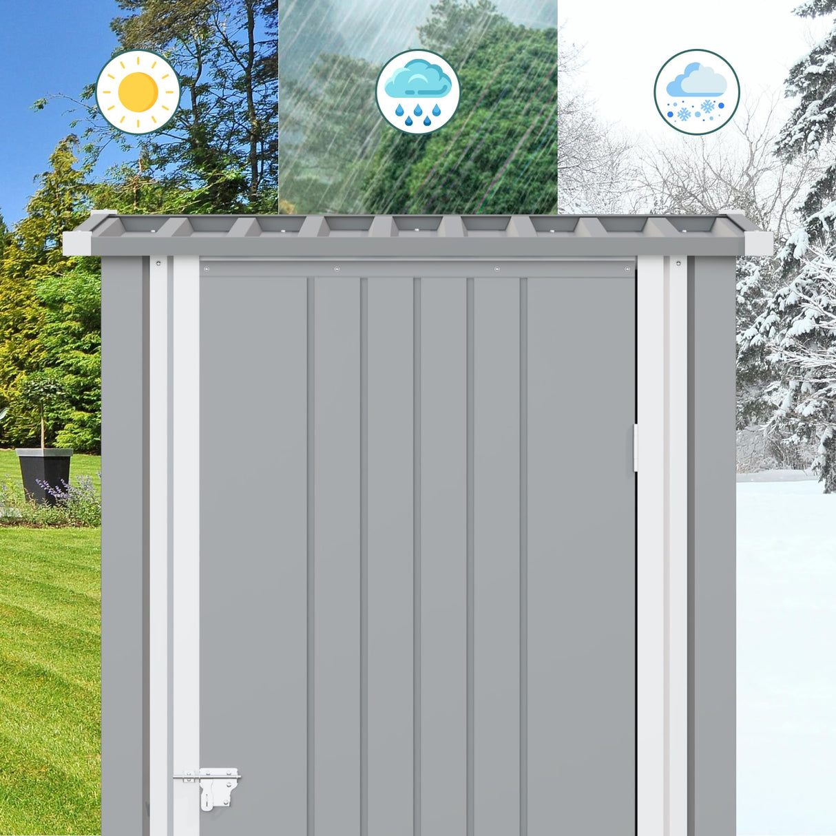 Greesum 3×3FT Outdoor Storage Shed, Metal Patio Storaged Sheds with Lockable Doors, Sheds & Outdoor Storage for Backyard, Pool and Garden, Gray Greesum