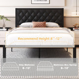 Fluest Queen Bed Frame with Headboard PU Leather Upholstered Bed Frame Platform,All Metal Slats Support Platform Bed Frame with Storage Space,Easy Assembly,Noise Free,No Box Spring Needed,Black Fluest