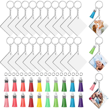 Modacraft Sublimation Keychain Blanks, 80Pcs Sublimation Keychain Making Kit with Square Heat Transfer Blanks, Tassels, Keychain Rings, Jump Rings for Keychain Project Thanksgiving Christmas Gift Modacraft
