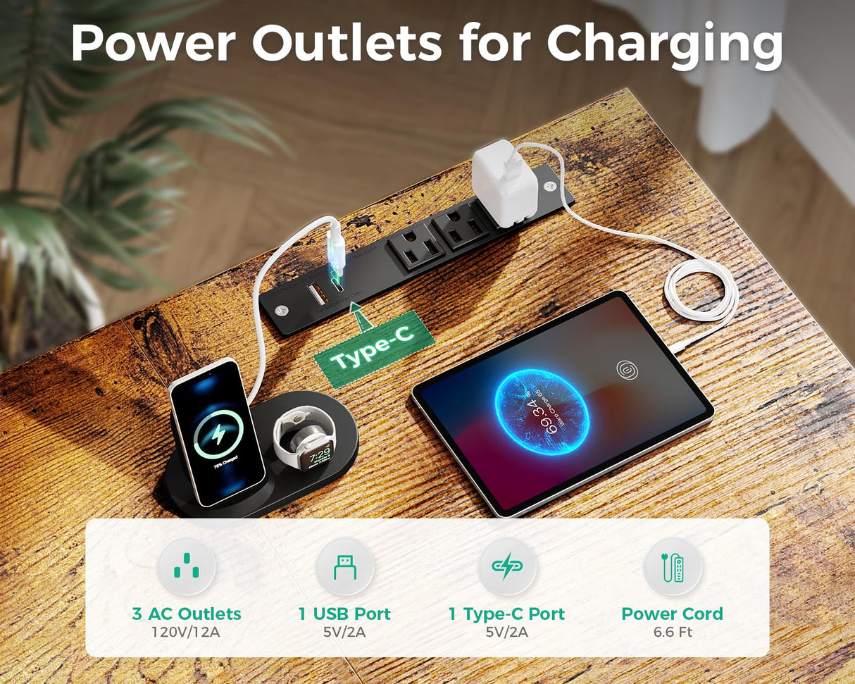 Coleshome Laptop Desk, 40 Inch Small Desk with Drawers & Power Outlet for Bedroom, Computer Desk Home Office Desk with Storage Shelves, Reversible Study Table for Small Spaces, Rustic Brown Coleshome