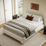 ZENBEDING Cloud Platform Bed Frame Queen Size, Soft Boucle Bed Frame with Round Corner, Upholstered Queen Bedframe with Heavy Duty Wood Slat, No Box Spring Needed, Easy Assembly, White ZENBEDING