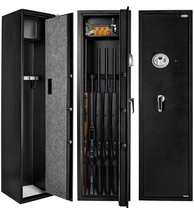 Quicktec Larger and Deeper Rifle Safe, New and Improved Gun Safe for 5-6 Rifles and Shotguns for Home, Quick Access Gun Cabinet (w or w/o Scope) with Lockbox Silent Mode
