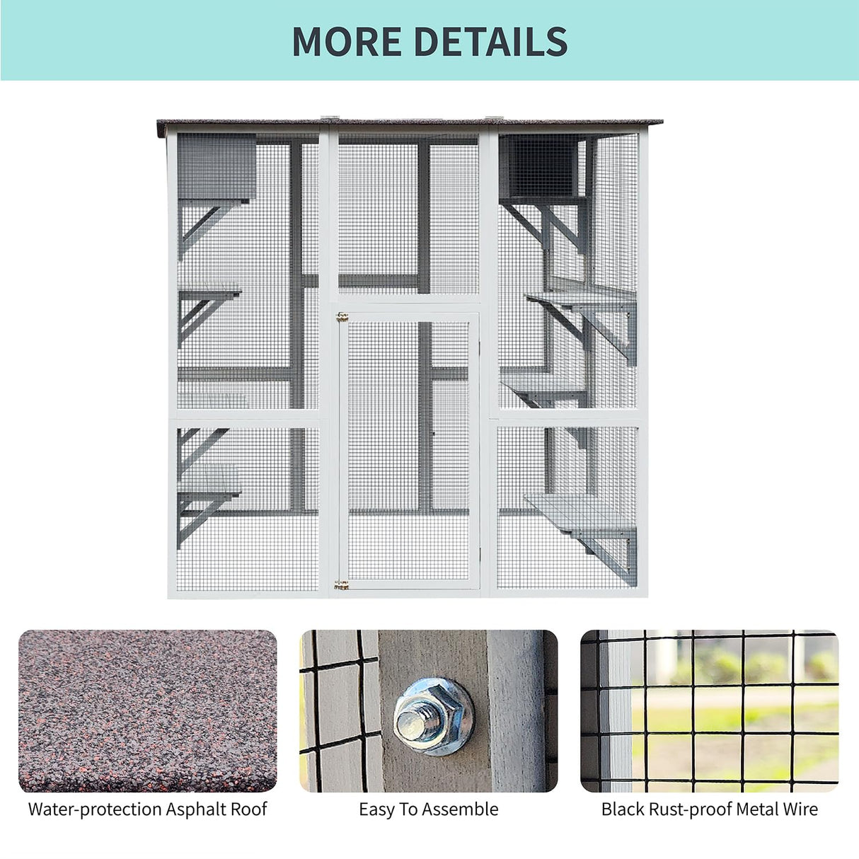 KELRIA 71 Inch Wooden Catio Outdoor Cat Enclosure, Large Cat House with 8 Jumping Platforms, 2 Napping Houses & Weatherproof Asphalt Roof, Walk-in Kitty Condo Shelter Playpen for Multiple Pets, White KELRIA