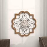 Deco 79 Wooden Scroll Home Wall Decor Carved Beading Wall Sculpture with Metal Accents, Wall Art 27" x 1" x 27", Brown Deco 79