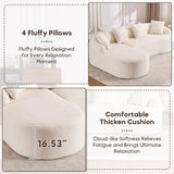 VYNELITO Oversized Sectional Sofa with Chaise for Living Room, 99" Modern Luxury Chenille 4-Seater Sofa Extra Wide Seat L-Shape Curved Cloud Couch with 4 Throw Pillows, White VYNELITO
