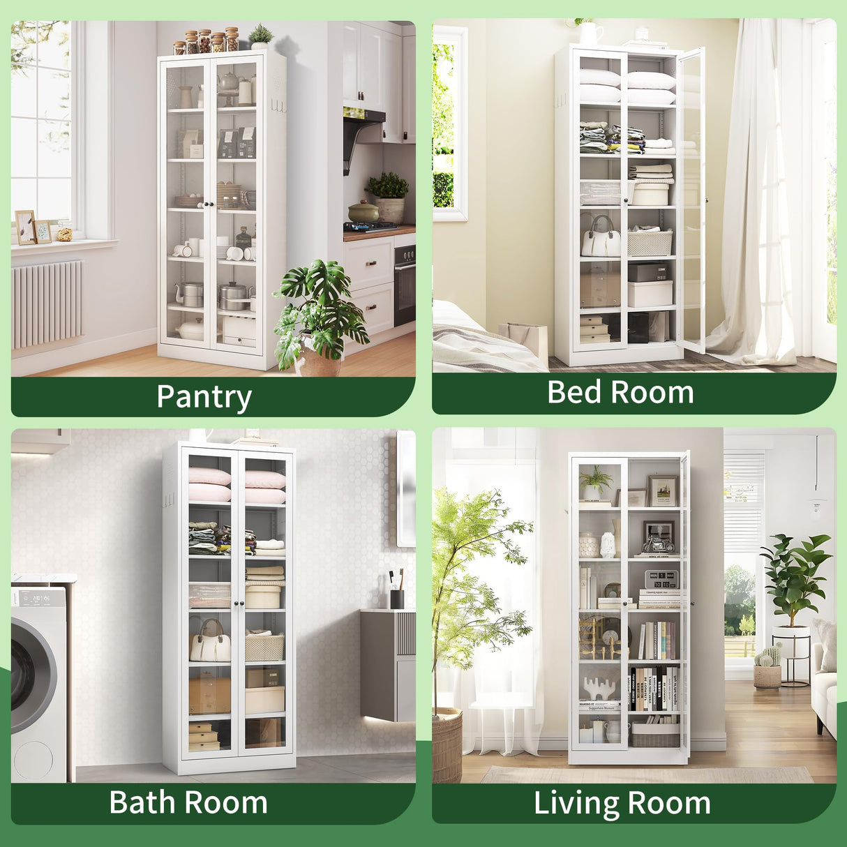 VIYET 72" Tall Kitchen Pantry Cabinet,White Metal Pantry Cabinet with 2 Doors & 5 Adjustable Shelves,Utility Storage Cabinet Rust-Resistant for Living Room,Dining Room,Bathroom,Garage,Basement VIYET