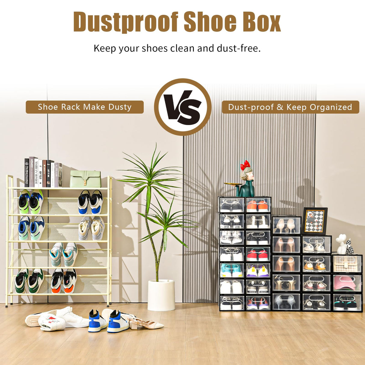 Clemate 15 Pack Shoe Storage Boxes, Clear Plastic Stackable Shoe Organizer for Closet, Shoe Box with Magnetic Door, Foldable Shoe Storage Bin, Sneaker Storage Box Shoe Rack Container Holder, Size 11 Clemate