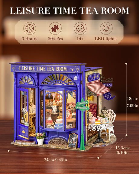 Rolife DIY Miniature House Kit Leisure Tea Time, 3D Book Nook Openable Bookshelf Decor for Adults, Mini Model House Kits, DIY Crafts Kit Halloween for Adults (Leisure Tea Time) Rolife