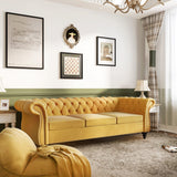 PHOYAL Modern 3 Seater Couch, Large Sofa Furniture, Roll Arm Classic Tufted Chesterfield Settee Velvet Sofa with Channel Tufted Seat Back for Living Room, Yellow PHOYAL