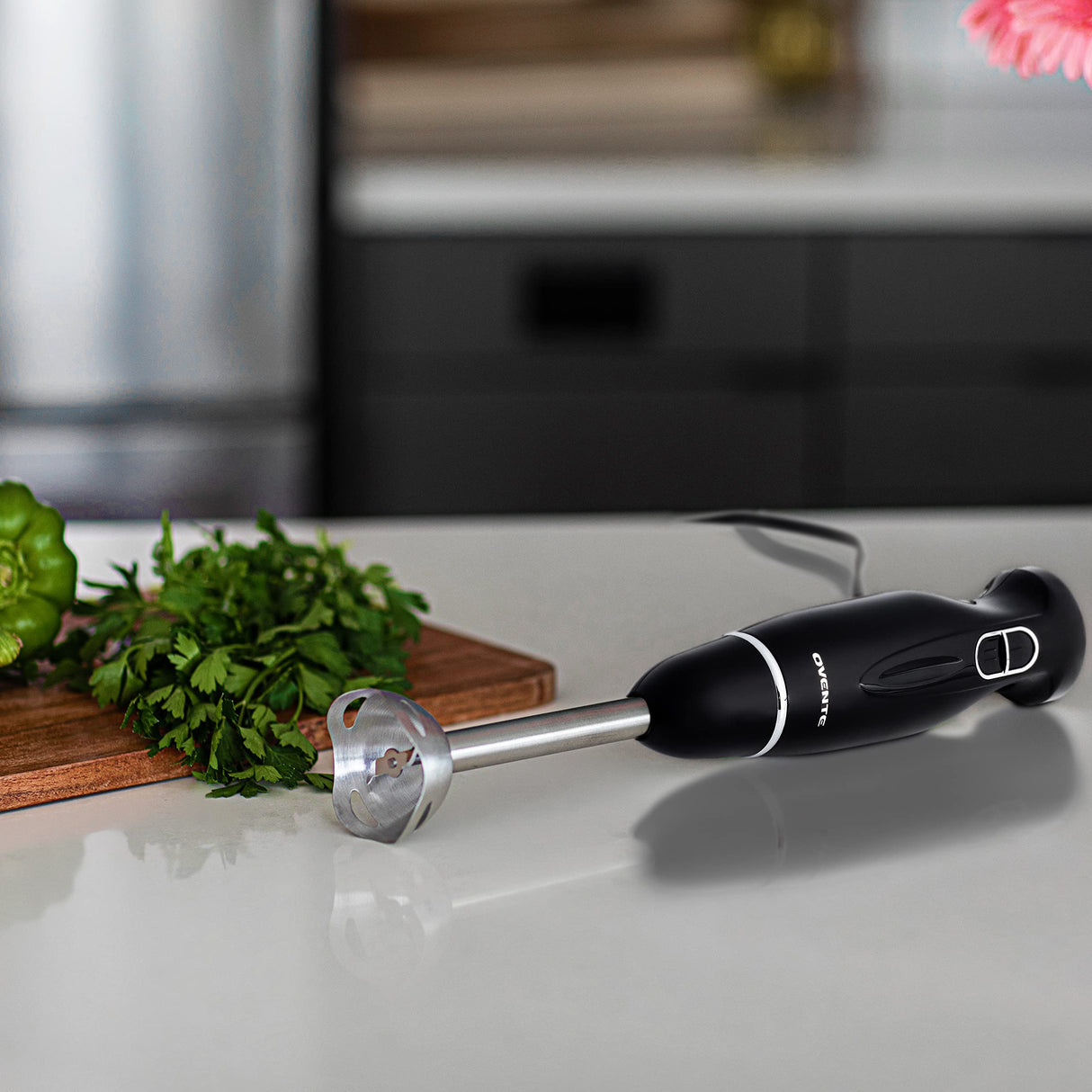 OVENTE Electric Immersion Hand Blender 300 Watt 2 Mixing Speed with Stainless Steel Blades, Powerful Portable Easy Control Grip Stick Mixer Perfect for Smoothies, Puree Baby Food & Soup, Black HS560B OVENTE