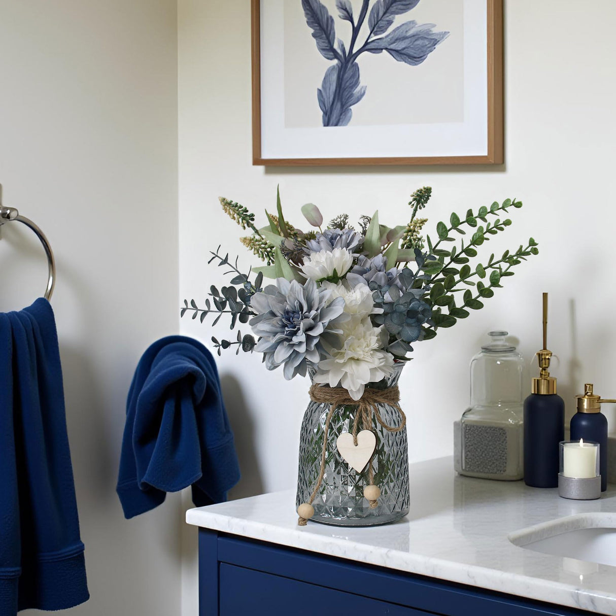 Leftover Fake Flowers in Vase,Faux Flowers in Vase,Table Centerpieces for Dining Room,Flower Centerpieces for Tables,Artificial Flowers,Kitchen Decor,Coffee Table Decor Leftover