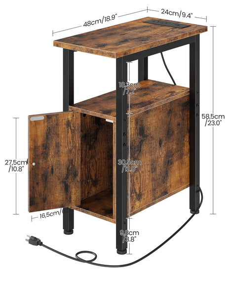 CHOEZON Farmhouse End Table, Narrow Side Table for Small Spaces, Slim Nightstand with Charging Station, with 2 AC Outlets, 1 USB and 1 Type-C Port, for Living Room, Bedroom, Rustic Brown TBZ08UBF CHOEZON