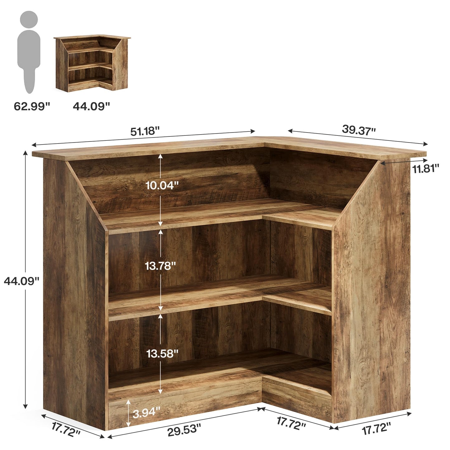 Tribesigns Bar Cabinet, L-Shaped Home Bar Table with Stemware Racks, 4-Tier Corner Bar Unit Liquor Wine Bar Table Reception Desk for Home Pub, Brown