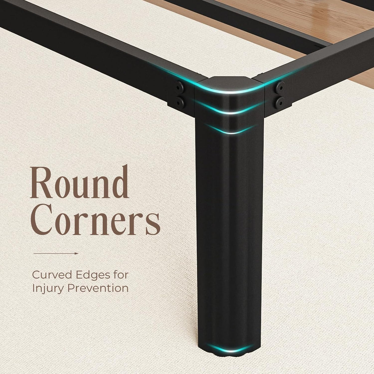 XUKIL 14 Inch Metal Bed Frame King Size, 3000Lbs Heavy Duty Balck Platform King Size Bed Frame with Round Corner Legs, Mattress Slide Stopper, No Box Spring Needed, Easy Assembly XUKIL