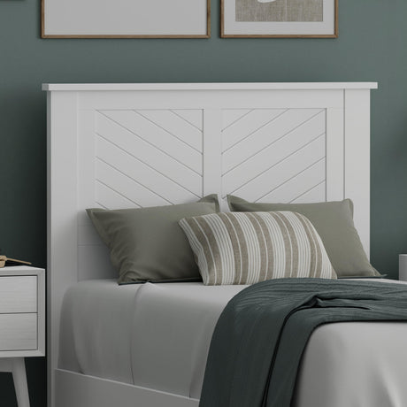 Serene Poplar Wood Twin Headboard, Modern Farmhouse Panel with Chevron Scoring, Twin Size Headboard in White, Casual Coastal Style, Easy Assembly, Quality Materials ComfIQ