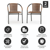 EMMA + OLIVER 2 Pack Medium Brown Rattan Indoor-Outdoor Restaurant Stack Chair EMMA + OLIVER