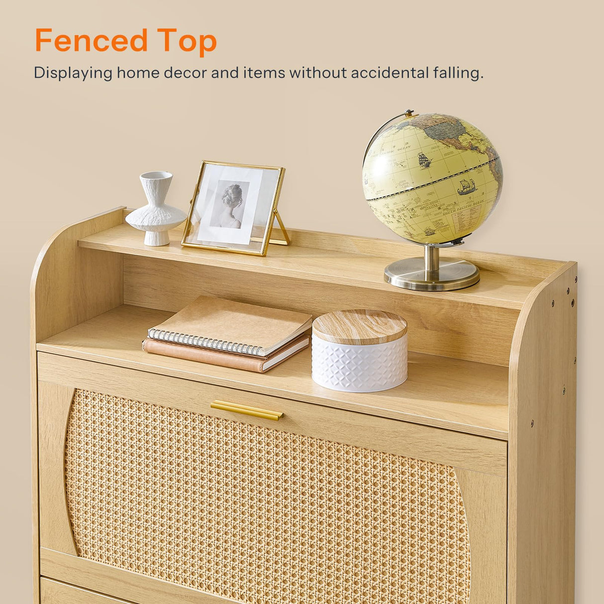 HOOBRO Rattan Shoe Storage Cabinet, Shoe Cabinet Storage for Entryway, Shoe Organizer with 2 Flip Drawers, Narrow Shoe Cabinet with Adjustable Shelves for Hallway, Living Room, Natural NN80SC01 HOOBRO