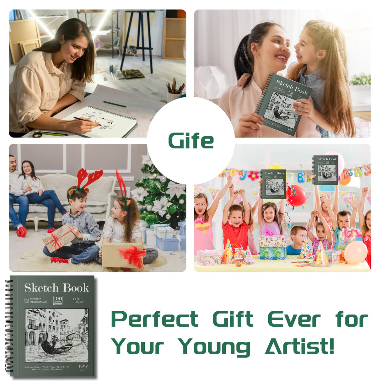 Sketch Book 5.5 X 8.5, Spiral Sketchbook Pack of 2, SuFly 200 Sheets (68 lb/100gsm) Acid Free Sketch Pads for Drawing for Adults Spiral Bound with Hard Cover for Kids & Adults, 100 Sheets Each SuFly