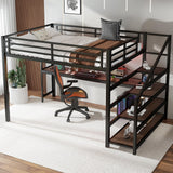 Metal Queen Size Loft Bed with Desk and Storage Stairs,Heavy Duty Loft Bed Frame Queen Size with LED Lights and Charging Station for Kids,Teens,Adults,Black Bellemave