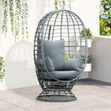 Outsunny Wicker Egg Chair, 360 Rotating Indoor Outdoor Boho Basket Seat with Cushion and Pillows for Backyard, Porch, Patio, Garden, Handwoven All-Weather PE Rattan, Steel Frame, Gray Outsunny