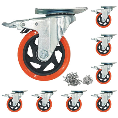 Htudcoue 8 Pcs 4 Inch Heavy Duty Casters,with Brake and Swivel Locking,4 casters Load Capacity 2200 lbs, for Furniture, Workbenches, Carts, Etc.