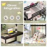 KOMFOTT Solid Wood Twin Loft Bed with Integrated Desk and Dual Ladders KOMFOTT