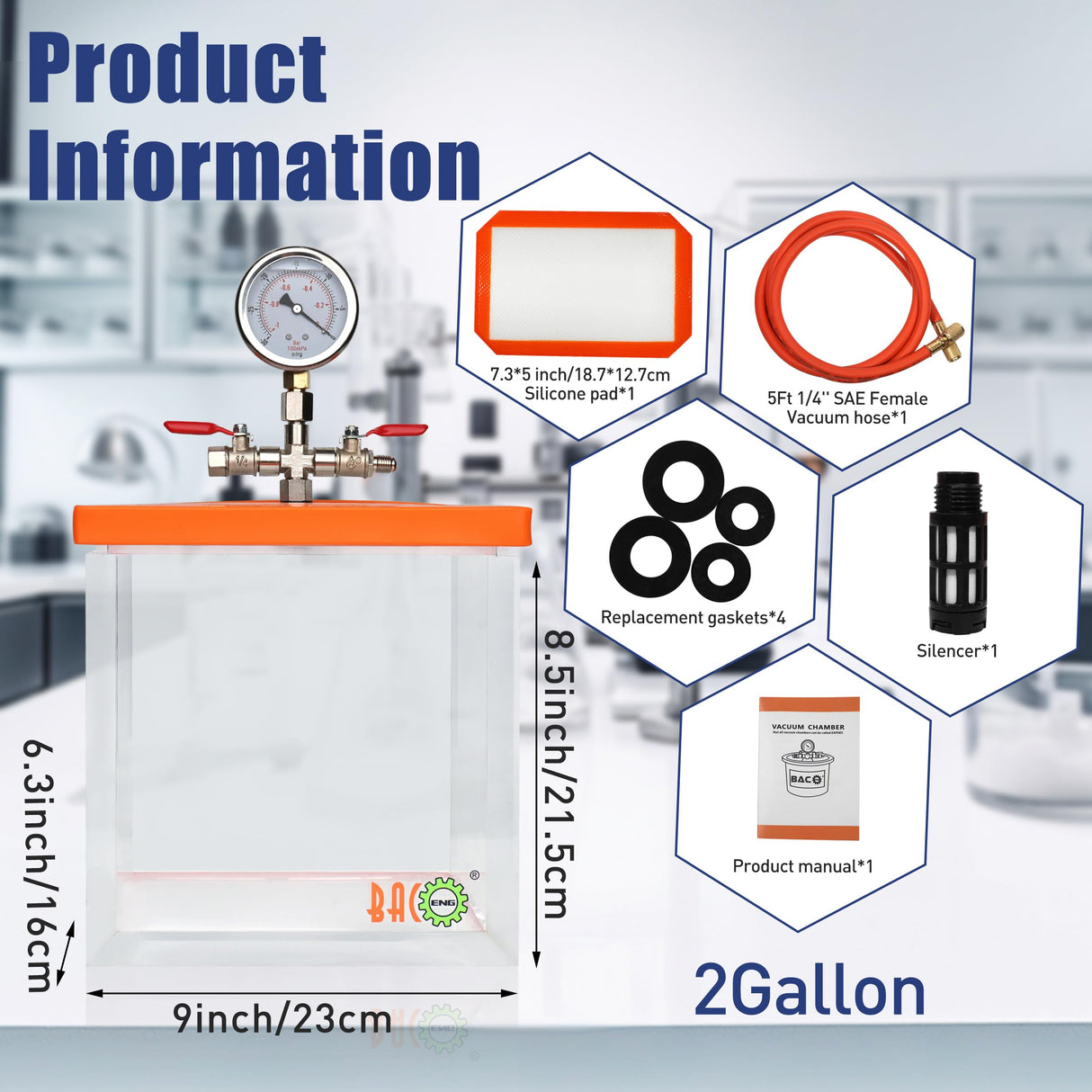 BACOENG 2 Gallon Vacuum Chamber, Acrylic Degassing Chamber Kit for Resin, Silicone and Epoxies BACOENG