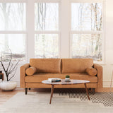 POLY & BARK Napa Leather Couch with Feather – 72-Inch Apartment Full Grain Leather Sofa with Tufted Back-Down Topper On Seating Surfaces – Pure-Aniline Italian Leather – Cognac Tan POLY & BARK