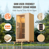 VEVOR Far Infrared Wooden Sauna, Room Home Sauna Spa for One Person, 1140W Low EMF Far Infrared Hemlock Wood Sauna with Tempered Glass Door & LED Reading Lamp & Bluetooth Speakers, 35 * 29 * 64 Inch VEVOR