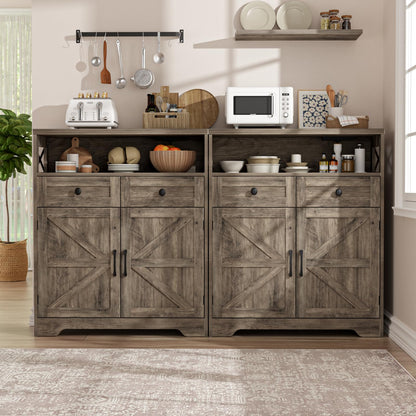 31.5" Rustic Grey Farmhouse Storage Cabinet with Barn Doors and Drawers, Sideboard Buffet Cabinet with Storage, Kitchen Pantry Hutch Cabinet, Coffee Bar Station Table for Kitchen, Livingroom, Bathroom