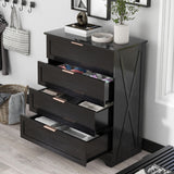 FTZxHKLX Modern 4 Drawer Dresser for Bedroom, Tall Bedroom Dresser with Large Drawer & Rose Gold Handles, Wooden Storage Organizer Cabinet Chest of Drawer for Closet, Living Room, Hallway, Black FTZxHKLX