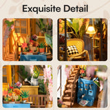 ROBOTIME Book Nook Kit - DIY Miniature House Kit, 3D Wooden Puzzle Booknook, Bookend Bookshelf Insert Decor with LED Light, DollhouseTiny House Hobby Diorama Kit Unique Gifts (Garden House) ROBOTIME