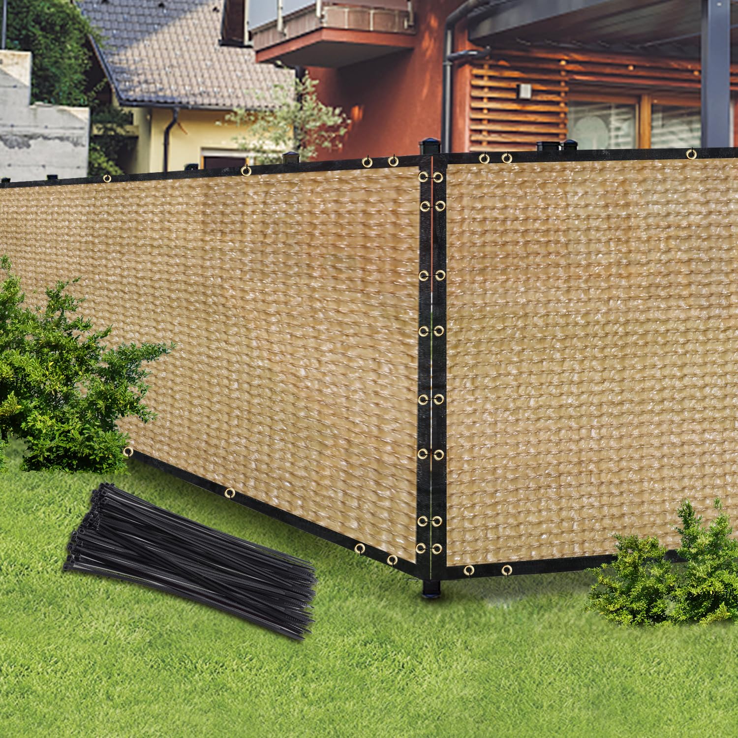 Sand 4FT X 50FT Outdoor Privacy Screen Fence & Mesh Shade Net Cover, Ideal for Garden and Backyard - Enhances Privacy for Fencing & Chain Link, Perfect for Patio Privacy Wall, Slats，Freestand - WoodArtSupply