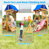 SuniBoxi Kids Swing Sets for Backyard, Wooden Playground Sets for backyards with a Wave Slide, Rock Climbing Wall, 2 Swings, and More,6-in-1 Outdoor Playset SuniBoxi