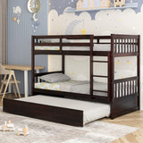 Giantex Twin Over Twin Bunk Bed with Trundle, Convertible Platform Bed Frame with Ladder & Solid Wood Frame, Space-Saving Bunk Bed for Teens & Adults, No Box Spring Needed, Espresso Giantex