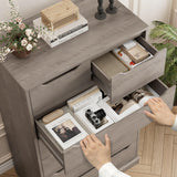 HITHOS 51" Tall 7 Drawers Dresser, Modern Grey Dresser, Wood Dressers & Chests of Drawers with Cut-Out Handles, Upright Drawer Chest, Accent Vertical Dressers Storage Cabinet for Living Room, Ash Gray HITHOS