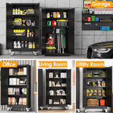 PAOFIN 61''H Metal Garage Storage Cabinet with Wheels,Steel File Cabinets with 2 Doors and 3 Adjustable Shelves for Home Office, Warehouse, Required Assembly,Black PAOFIN
