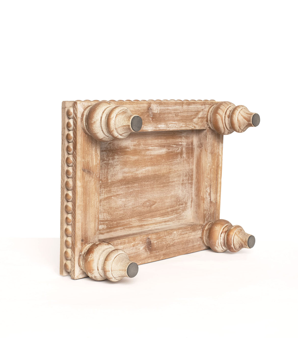 Decorative Tray Stand Display Riser - Wooden Tiered Tray Decor for Tabletop Use, Kitchen Island, Coffee Bar - Farmhouse Wood Risers, Beaded Pedestal Stand Farmhouse Kitchen Decor (Rustic Brown) Felt Creative Home Goods