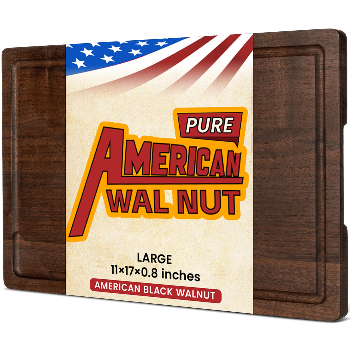 17” Walnut Cutting Board, Wooden Cutting Boards for Kitchen, Large Butcher Block Cutting Board, Large Cutting Board, Wood Cutting Boards for Kitchen with Juice Groove and Handles, Gift for Christmas Heimlove