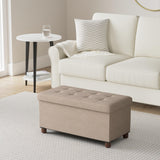 Ao Lei 30 Inches Storage Ottoman Bench, Storage Bench with Wooden Legs for Living Room Ottoman Foot Rest Removeable Lid for Bedroom End of Bed, Linen Fabric, Folding Beige Ottoman Ao Lei
