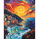 Sunset Paint by Numbers Kit for Adults Beginner Cinque Terre Italy Oil Painting Kit Adult Paint by Number Kits on Canvas DIY Painting for Beginners Art by Numbers for Gifts Home Wall Decor 16x20 Inch﻿ obterie