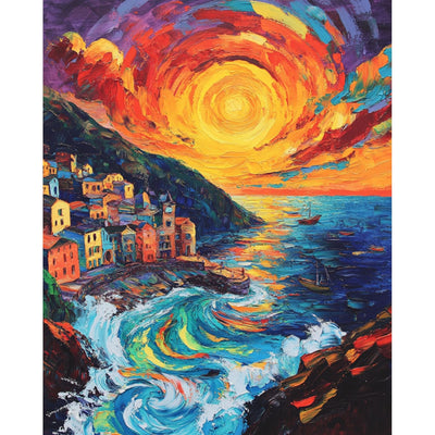 Sunset Paint by Numbers Kit for Adults Beginner Cinque Terre Italy Oil Painting Kit Adult Paint by Number Kits on Canvas DIY Painting for Beginners Art by Numbers for Gifts Home Wall Decor 16x20 Inch﻿