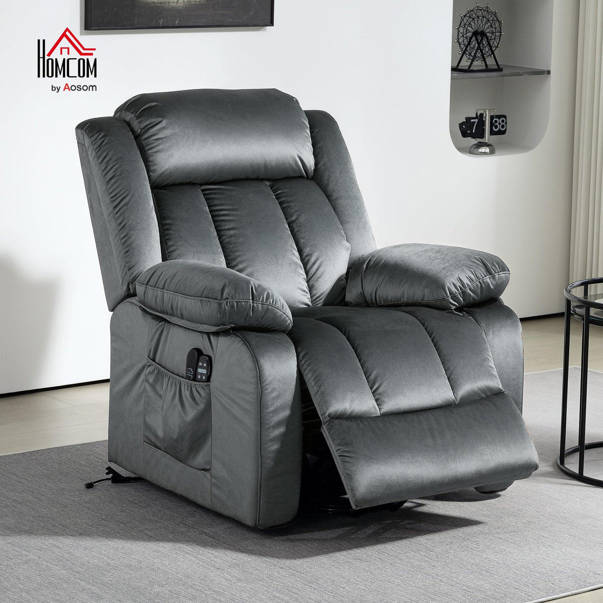HOMCOM Power Lift Recliner Chair for Elderly with Massage and Heat, Electric Lift Chair with USB Ports, Side Pockets, 35" Wide Back for Living Room, Bedroom, Gray HOMCOM