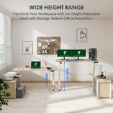 FLEXISPOT 63'' L Shaped Standing Desk with Drawers, Adjustable Height Desk with Shelves, Large Corner Stand Up Desk with Headphone Hooks for Home Office, Light Wood Grain Top+ White Frame FLEXISPOT