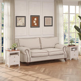 Luoxiao Nightstand Set of 2 with Charging Station, End Table, 18" Farmhouse Side Table with 2 Storage Drawers, Rustic Wooden Sofa Table, Bedside Cabinet for Living Room, Bedroom, White Luoxiao