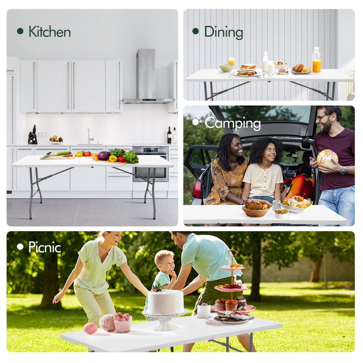 Lakhow Folding Table 6ft Plastic Folding Table Indoor & Outdoor for Picnic, Camping,BBQ and Party, with Powder Coated Steel Legs and Built in Carry Handle, White Lakhow