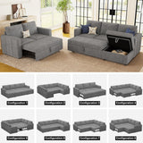 Belffin Modular Sectional Sleeper Sofa with Pull Out Couch, U Shaped Sleeper Pull Out Bed, Convertible Sectional Couches for Living Room, Light Grey Belffin