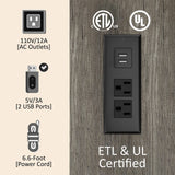 AMERLIFE King Size Wooden Platform Bed with Storage LED Bookcase Headboard and Charging Station, Rustic Grey AMERLIFE