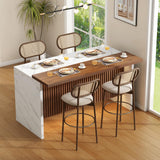 Gyfimoie 63" Large Imitation Marble Bar Table,Island Table with LED Lights,Mordern Marble Stripes Dining Table with Grille Design for Home Kitchen, Living Room, Balcony, Basement(White) Gyfimoie